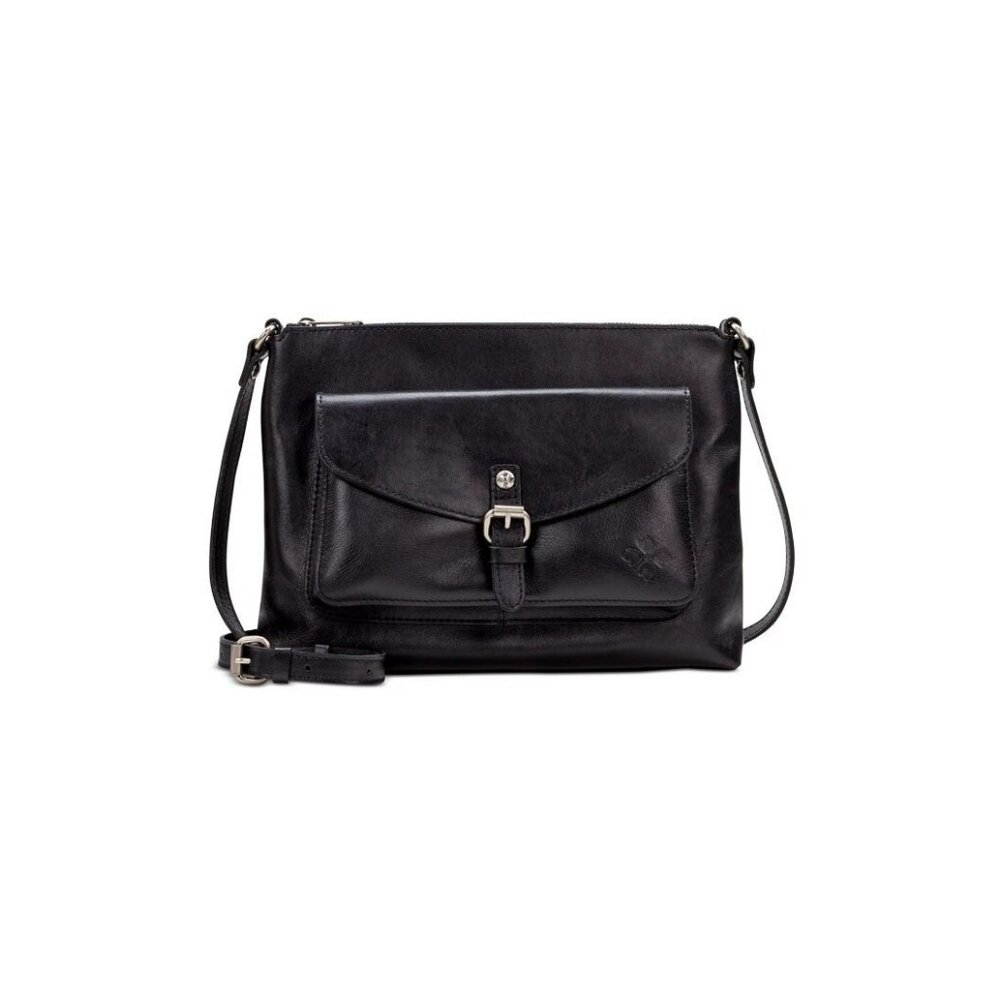 PATRICIA NASH Kirby leather front pocket vintage large crossbody -Black